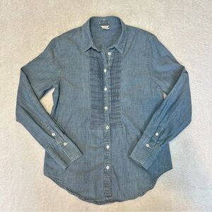 J. Crew 100% Cotton‎ Chambray Tuxedo Pleat Button Down Shirt Women’s 6